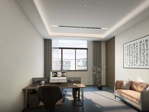  现代办公室 办公桌椅 书柜3D模型3d模型 