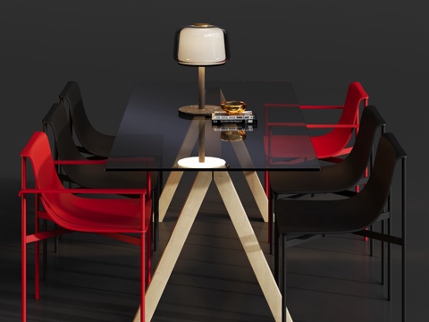  餐厅玻璃餐桌椅3d模型 