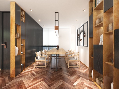  新中式茶室设计3d模型 