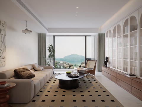  现代原木客餐厅3d模型 