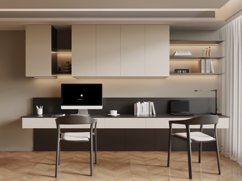  现代书桌椅 壁挂柜su模型 