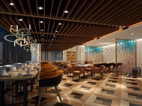  现代餐厅 餐桌椅 吊灯3d模型 