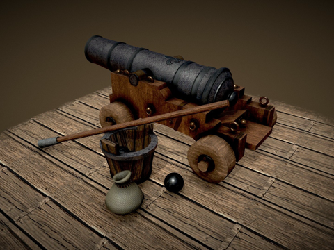  立体低多边形舰炮3d模型 