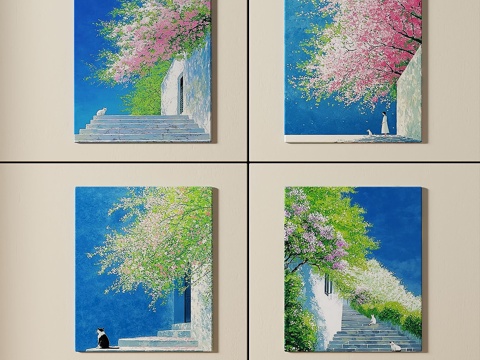  日式，小清新，组合画3d模型 