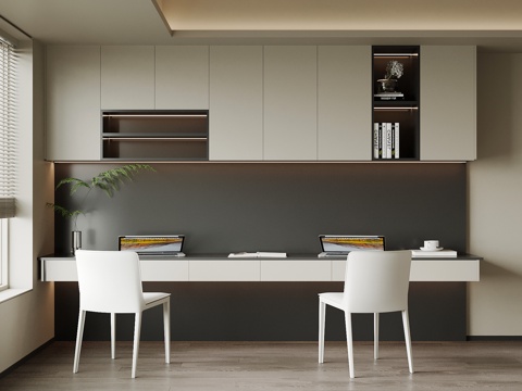  现代书桌椅 壁柜su模型 