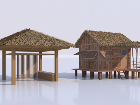  新中式亭子凉亭 茅草屋3d模型 