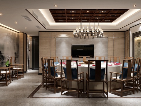  新中式餐厅包厢 餐厅包厢3d模型 