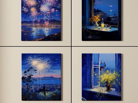  现代，组合，油画，装饰画3d模型 