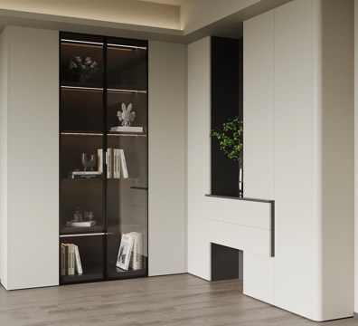 现代极简书柜 L型书柜su模型