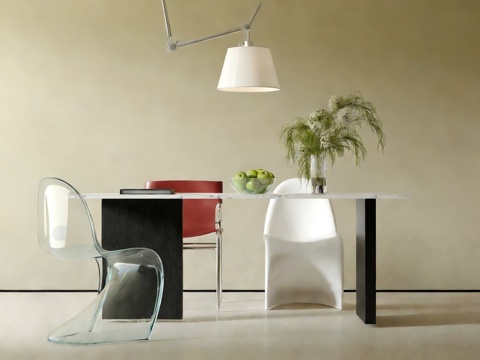  现代餐桌椅 长桌 餐桌椅组合 吊灯 餐桌3d模型 