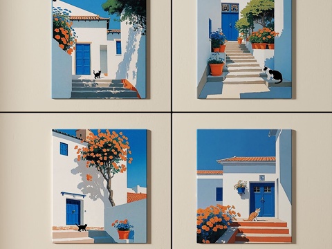  地中海，风格，组合画3d模型 