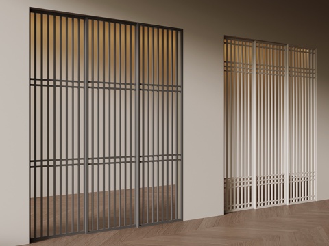  现代移门 格栅推拉门3d模型 