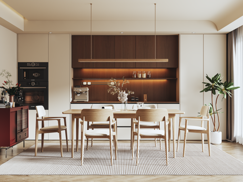  中古风餐厅 餐边柜 餐桌椅3d模型 