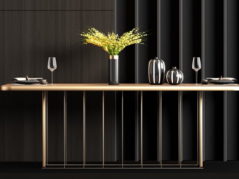  现代金属餐桌餐具饰品组合3d模型 