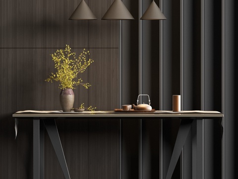  新中式餐桌饰品吊灯组合3d模型 