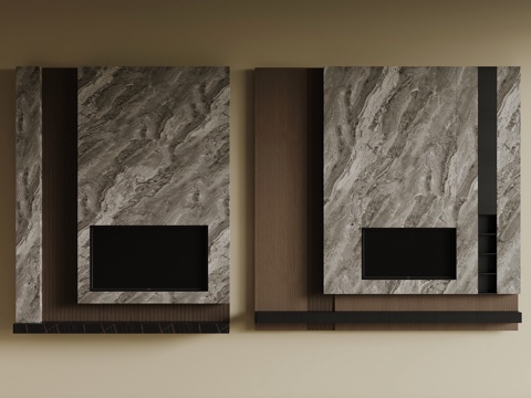 现代别墅电视背景墙su模型