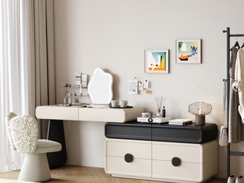  现代奶油风梳妆台 化妆台3d模型 