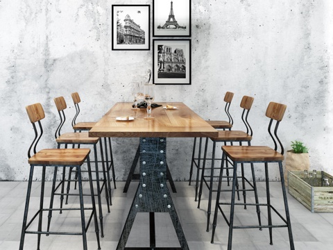  工业风餐桌椅组合3d模型 