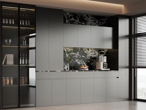  现代意式酒柜 餐边柜su模型 