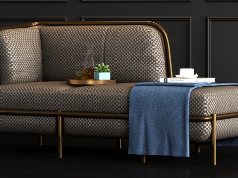  现代金属布艺贵妃躺椅 搭巾 饰品组合3d模型 