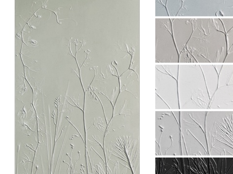  植物浮雕石膏墙饰板3d模型 