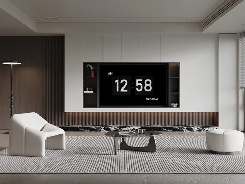  现代极简客厅 电视背景墙 沙发茶几3d模型 