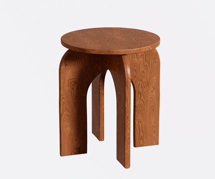 中古凳子 复古实木小矮凳 圆凳子 边几角几su模型