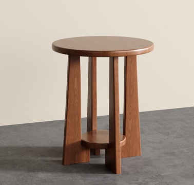  中古侘寂边几 实木小茶几 圆形茶桌3d模型 