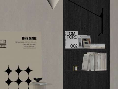 现代意式书架 置物架 壁灯 边几su模型