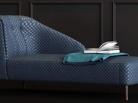  现代蓝色布艺沙发躺椅搭巾组合3d模型 