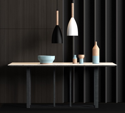  现代金属大理石餐桌吊灯饰品组合3d模型 