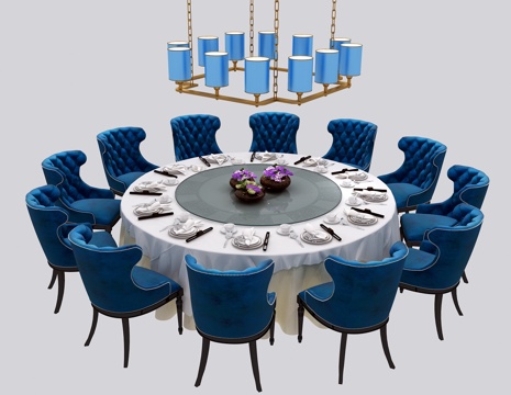  欧式餐桌椅 圆形餐桌椅 欧式吊灯 中式吊灯3d模型 