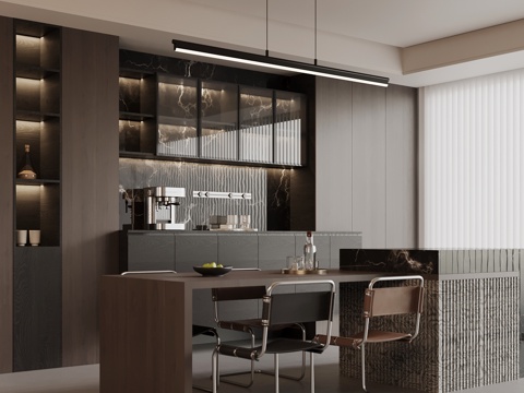  现代餐厅 酒柜 岛台 餐桌椅3d模型 