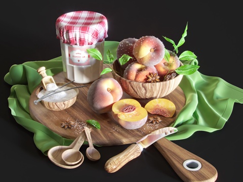  托盘桃子装饰3d模型 