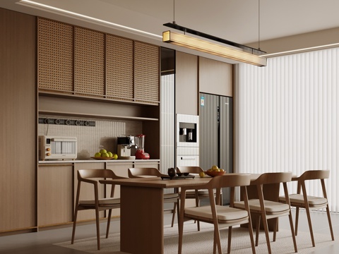  新中式餐厅 餐桌椅 酒柜3d模型 