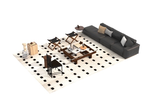  中古风沙发茶几组合3d模型 