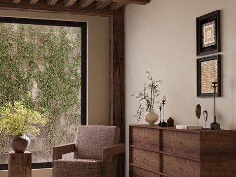  中古风边柜 单人沙发 休闲椅3d模型 