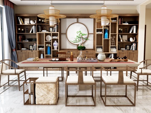  新中式风格茶室3d模型 