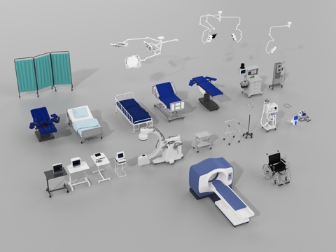  医院医疗器械 CT扫描机 轮椅 病床 隔断 灯具  医疗显示3d模型 