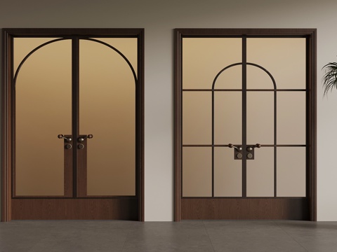  中古风双开门 入户门 玻璃门3d模型 