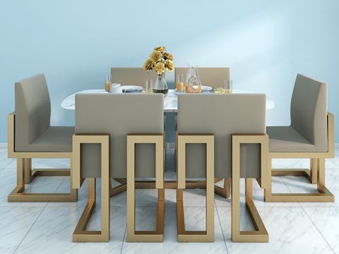  后现代餐桌椅组合 餐桌椅 桌子 椅子 后现代桌椅组合3d模型 