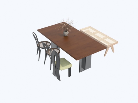  中古风餐桌椅3d模型 