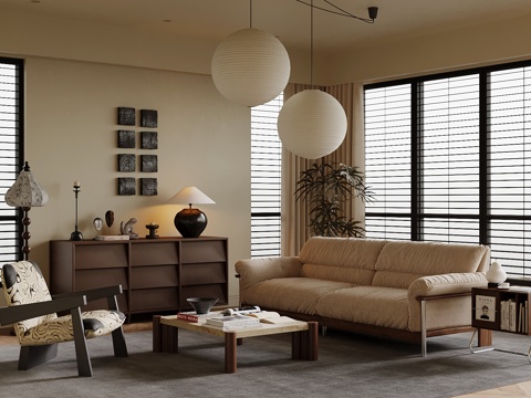  中古风客厅 沙发茶几组合3d模型 