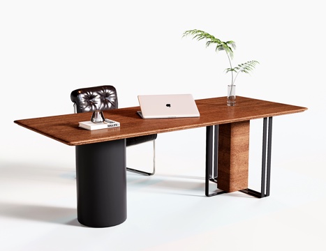  现代中古书桌椅 实木书桌3d模型 