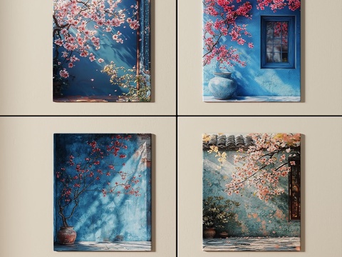  新中式，组合，油画3d模型 