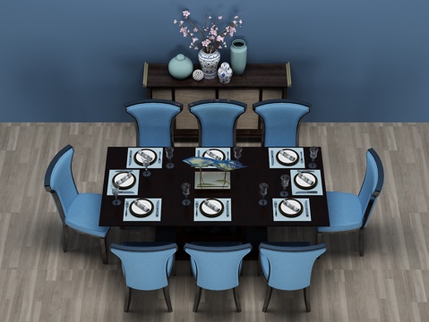  北欧餐桌 椅子 边柜3d模型 