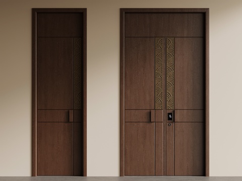  新中式门 单开门 双开门3d模型 