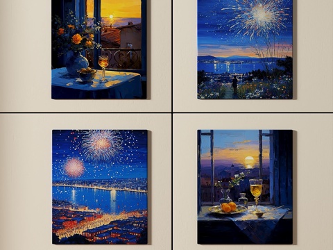  现代，组合，油画，装饰画3d模型 