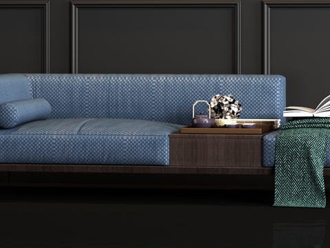  新中式实木布艺贵妃椅饰品组合3d模型 