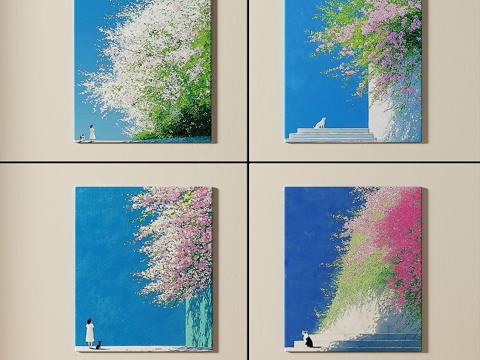  日式，小清新，组合画3d模型 